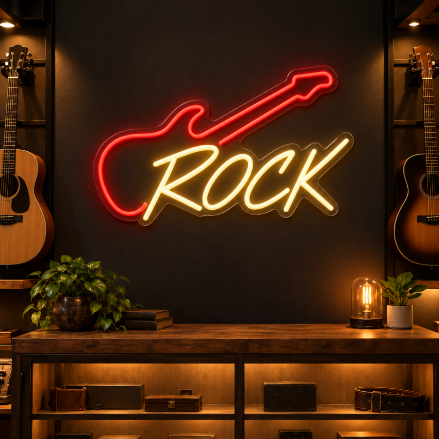 Simulación de Rock en neón LED en una tienda