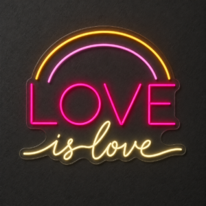 Neón LED Love is Love — Rosa, blanco cálido y dorado