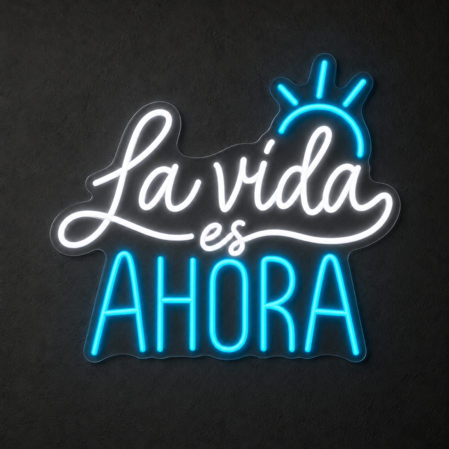 La vida es ahora en neón LED: Blanco Frío, Azul Hielo