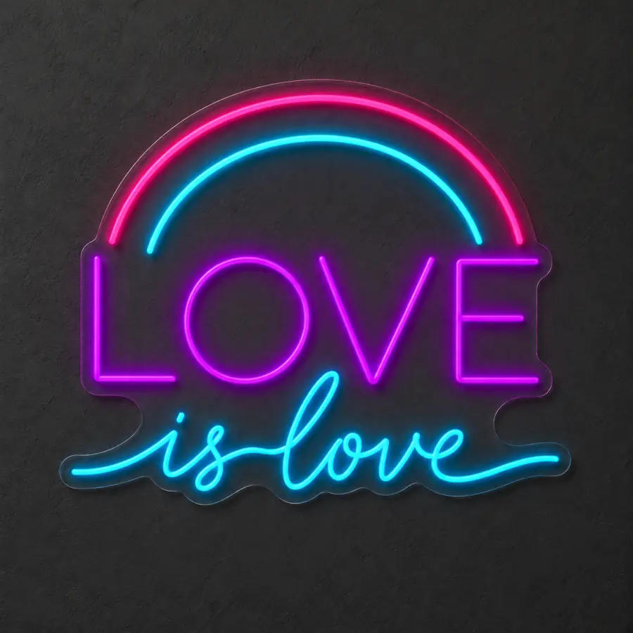 Love is Love en neón LED: Violeta, Azul Hielo, Rosa Magenta