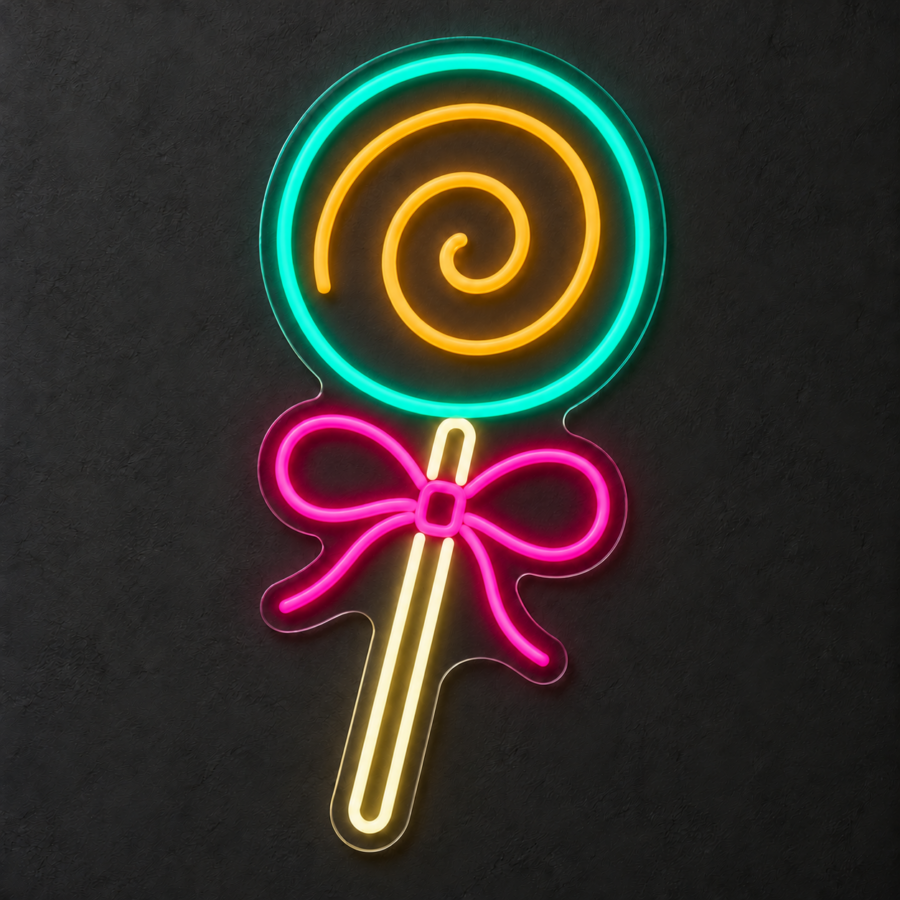 Piruleta en neón LED: Verde Agua, Amarillo Dorado, Blanco Cálido, Rosa Magenta
