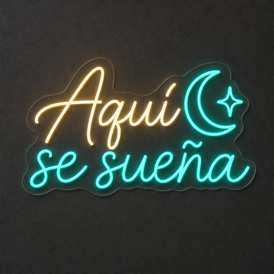 Aquí se sueña en neón LED: Blanco Cálido, Verde Agua