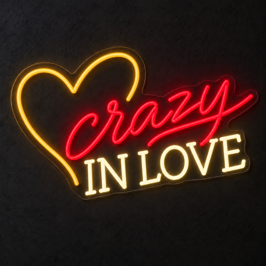 Crazy in Love en neón LED: Rojo, Blanco Cálido, Amarillo Dorado