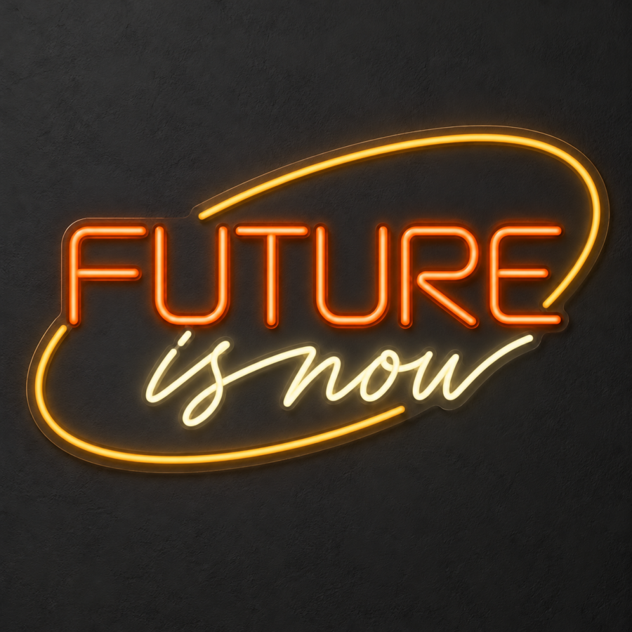Future Is Now en neón LED: Naranja, Blanco Cálido, Amarillo Dorado