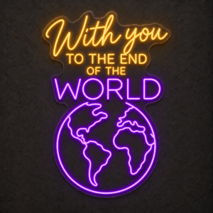 Neón LED «With you to the end of the world» — Amarillo dorado / Violeta