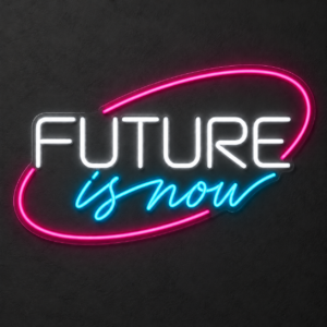 Neón LED Future Is Now — Blanco, hielo y magenta