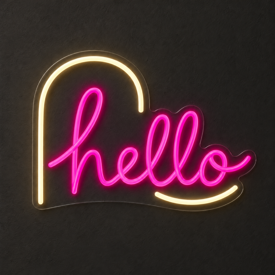 Hello en neón LED: Rosa Magenta, Blanco Cálido