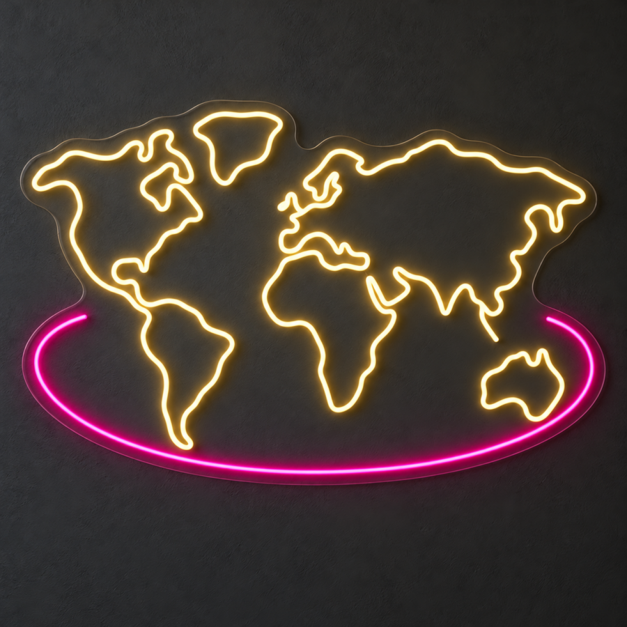 World Map en neón LED: Blanco Cálido, Rosa Magenta