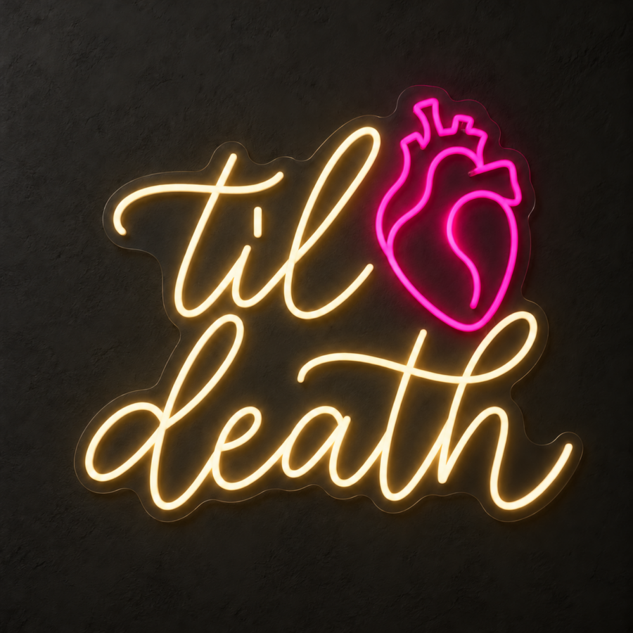 Til Death en neón LED: Blanco Cálido, Rosa Magenta