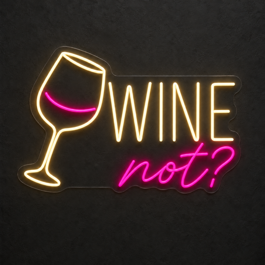 Wine Not en neón LED: Blanco Cálido, Rosa Magenta