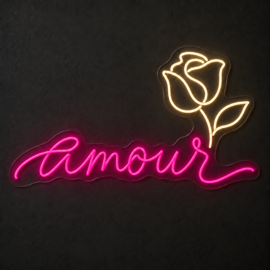 Amour en neón LED: Rosa Magenta, Blanco Cálido