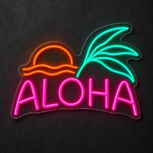 Neón LED Aloha — Magenta, agua y naranja