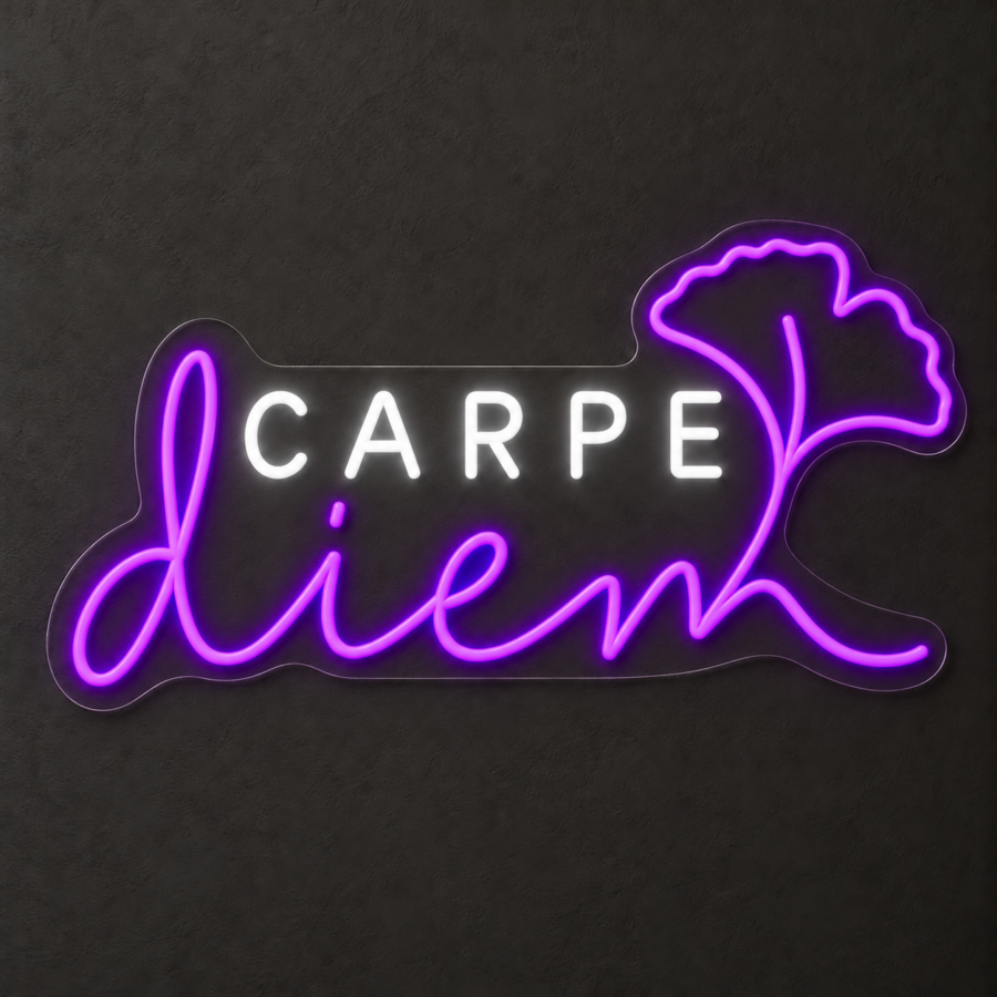 Carpe Diem en neón LED: Blanco Frío, Violeta