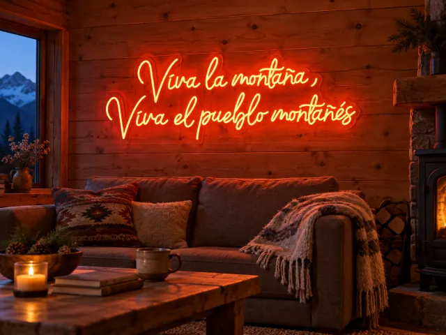 Viva la montaña, viva el pueblo montañés en neón naranja