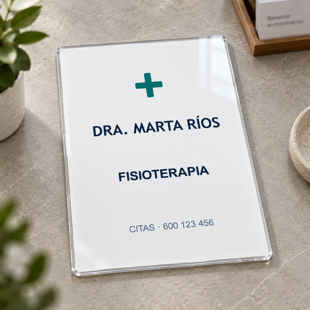 Recreación digital: placa para consulta con fondo blanco