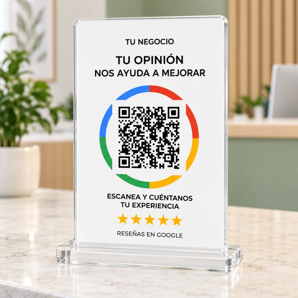 Recreación digital: placa de reseñas qr en recepción