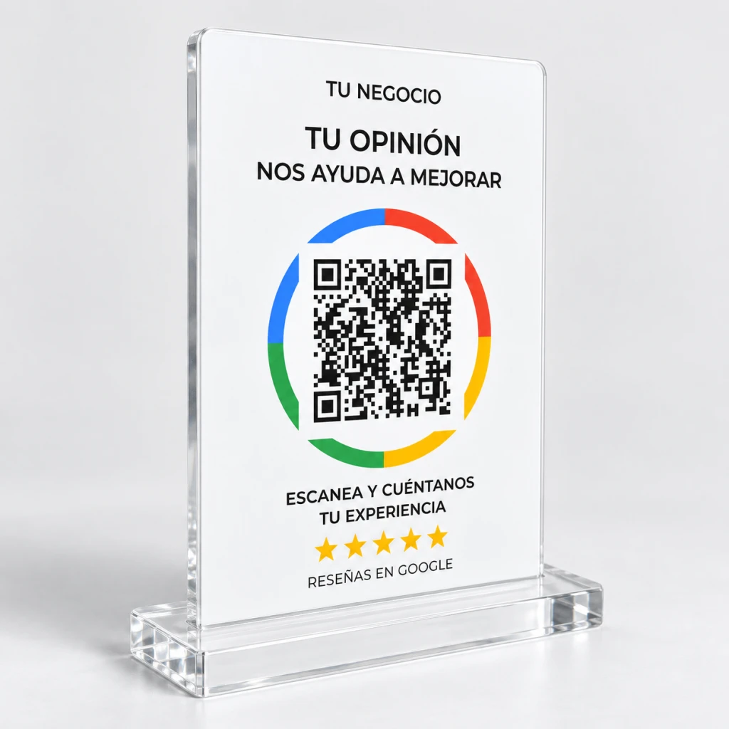Recreación digital: canto de metacrilato y peana ranurada de placa qr